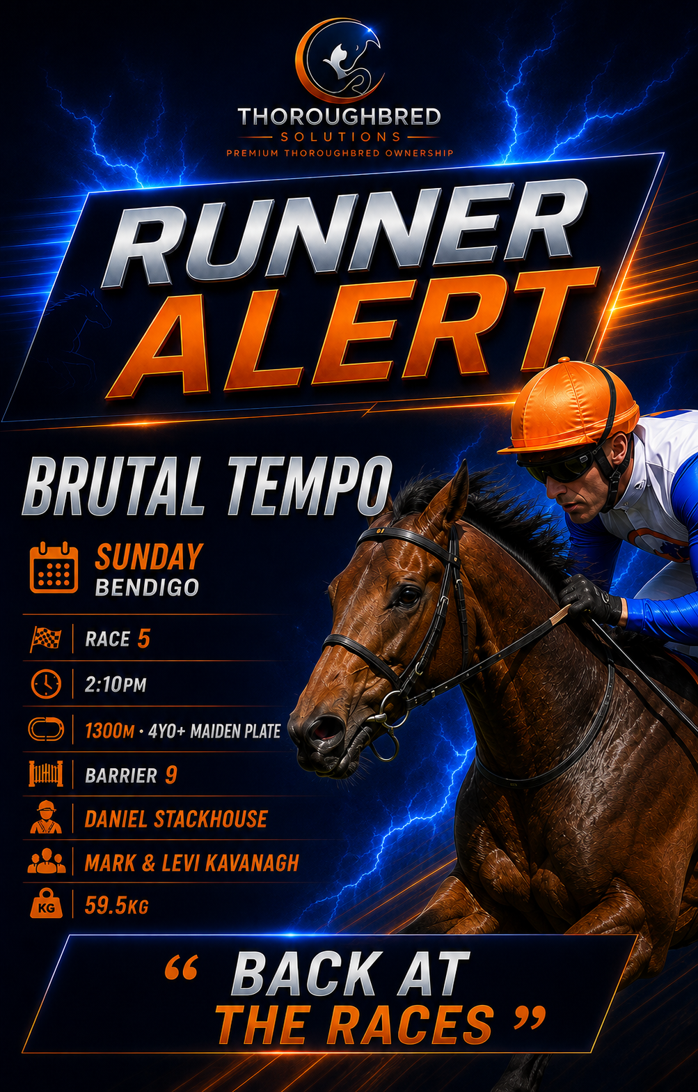 Runner Alert for Brutal Tempo at Bendigo on Sunday 6 September 2026, Race 5