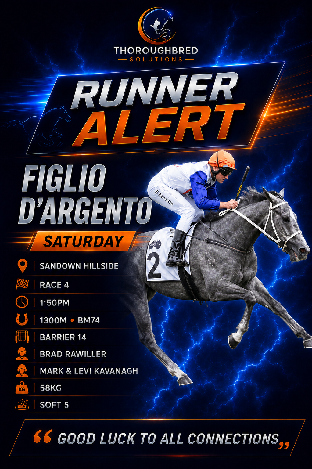 Confirmed Runner Alert for Figlio D’Argento at Sandown Hillside on Saturday 5 September 2026